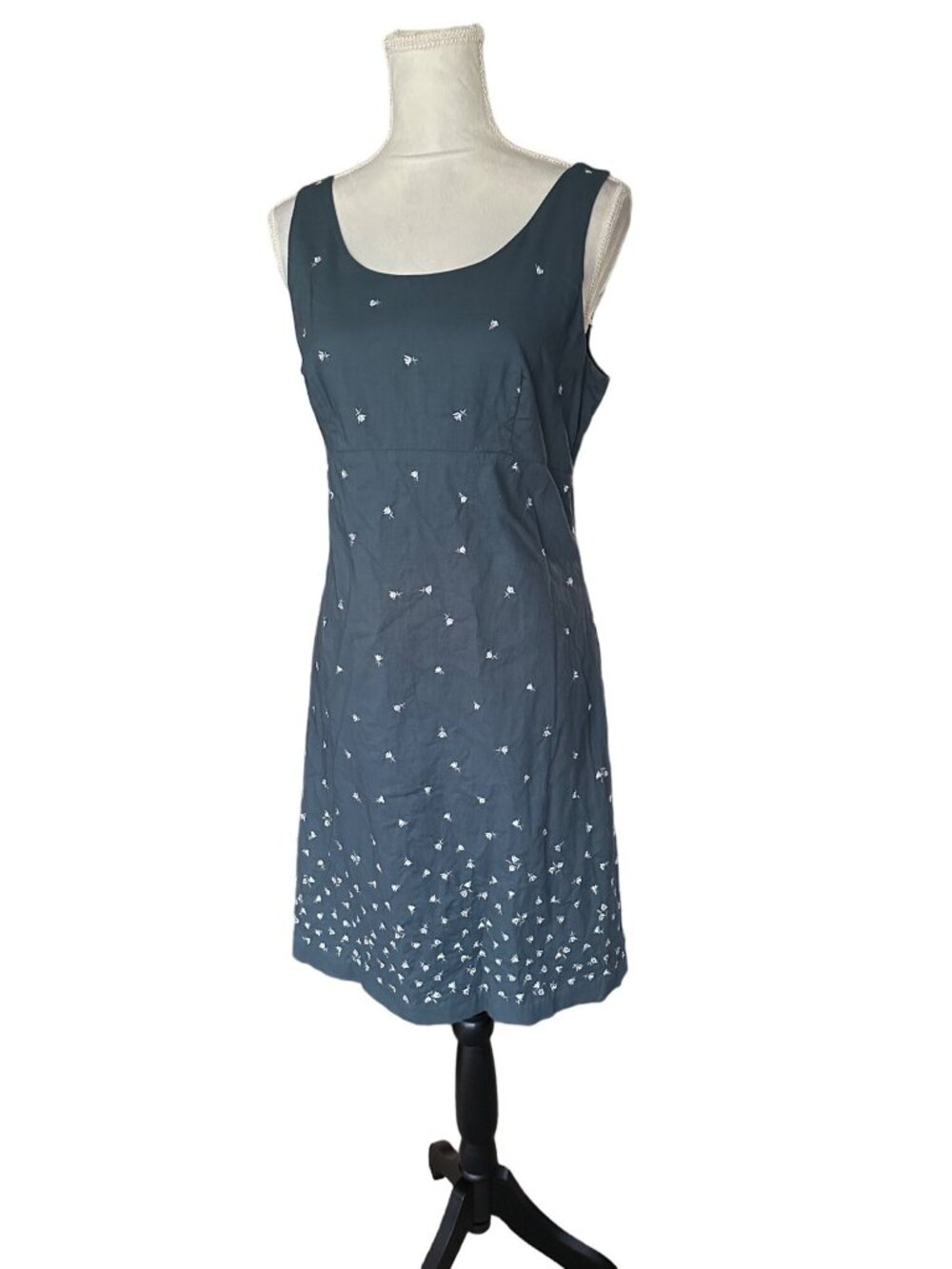 .Crew Navy Sleeveless Dress Size 10 Embroidered Polka Dot Shift Lined Zip Back - Picture 3 of 9